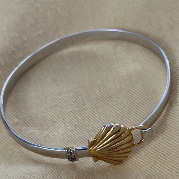 SS Gold Shell Ocean Theme Cuff Bracelet CZ Stones - Picture 7 of 8